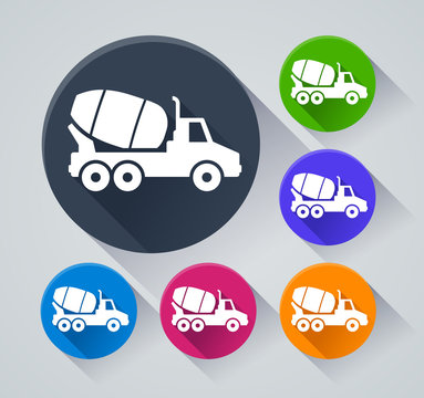 cement truck circle icons with shadow