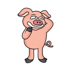 the expression of a shy cartoon of pigs