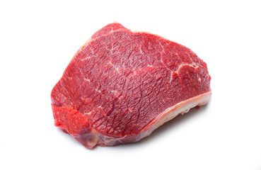 top view of tasty fresh raw beef steak isolated on white background,