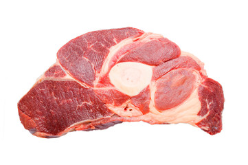 top view of tasty fresh raw beef steak isolated on white background,