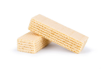 Two tasty wafers closeup isolated on a white background.