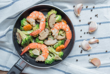 Thai healthy food stir-fried broccoli with shrimp