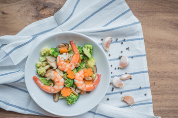 Thai healthy food stir-fried broccoli with shrimp