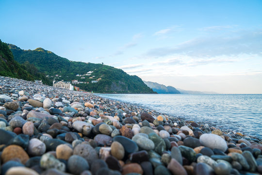 beautiful view of the stony beach in kvariati, Adjara
