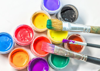 Brushes of the artist and paint. Workplace of the Creator