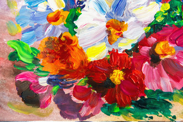 Fototapeta na wymiar Oil Painting, Impressionism style, flower painting, still painting canvas, artist,