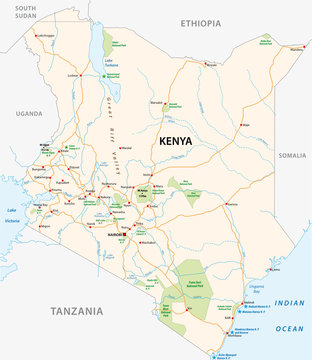 kenya road and national park vector map