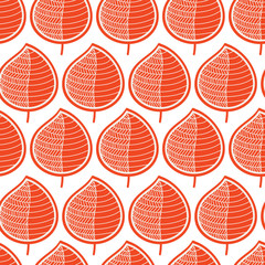 Geometric red leaves on a white background. Seamless vector pattern. Perfect for fabric, all kinds of paper projects, and stationery. Great fit for Thanksgiving.