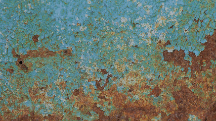 Peeling paint on wall seamless texture. Pattern of rustic blue g