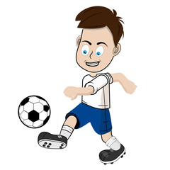 Boy soccer player in blue shorts