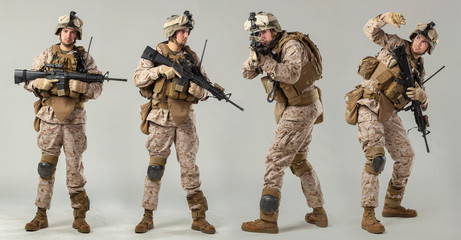 Soldier in camouflage holding rifle