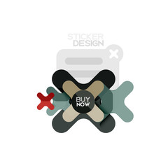 Flat design cross shape geometric sticker icon, paper style design with buy now sample text, for business or web presentation, app or interface buttons