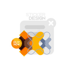 Flat design cross shape geometric sticker icon, paper style design with buy now sample text, for business or web presentation, app or interface buttons