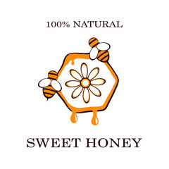 Fototapeta premium Honey and bee labels for honey logo products badges, isolated on white background. Design elements. Vector illustrations.