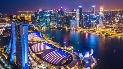Aerial top view Singapore city skyline. - obrazy, fototapety, plakaty
