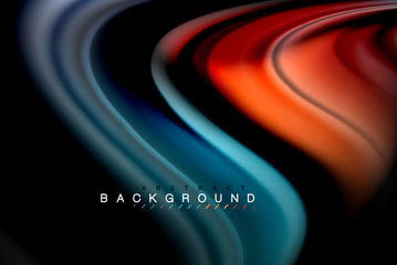 Fluid liquid colors design, colorful marble or plastic wavy texture background, glowing multicolored elements on black, for business or technology presentation or web brochure cover design, wallpaper