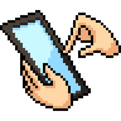 Obraz premium vector pixel art hand tablet