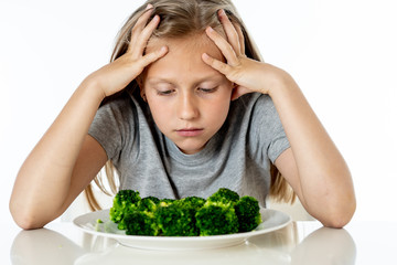 Children do not like to eat vegetables in healthy eating concept