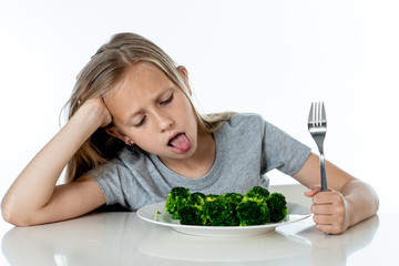 Children do not like to eat vegetables in healthy eating concept