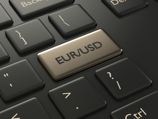 3d render of computer keyboard with euro and dollar button