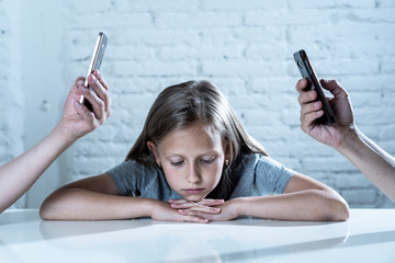 parent mobile cell smart phone addiction neglecting child concept shoot