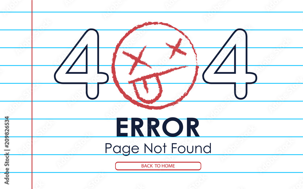 Wall mural 404 error page not found vector paper note background