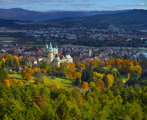 Fototapeta na wymiar Fairytale Bojnice Castle, one of the most visited and most beautiful castles in central Europe.