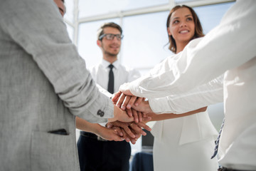 close up. business team with hands folded together