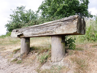Wooden seat on Chorleywood Common, Hertfordshire