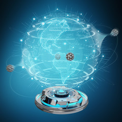Globe network hologram projector with digital connection 3D rendering