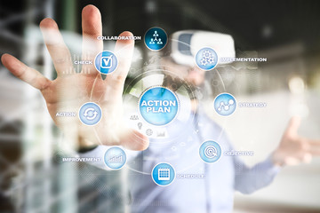 Action plan on the virtual screen. Planning concept. Business strategy.