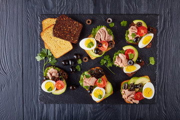 tuna open sandwiches with avocado slices