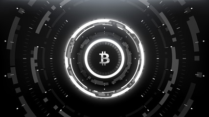 Bitcoin cryprocurrency futuristic vector illustration for background, HUD, graphical user interface, banner, business and finance infographics and more. Worldwide digital money blockchain system