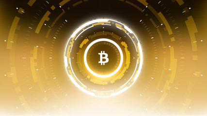 Bitcoin cryprocurrency futuristic vector illustration for background, HUD, graphical user interface, banner, business and finance infographics and more. Worldwide digital money blockchain system