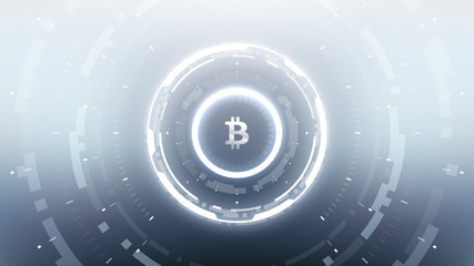 Bitcoin cryprocurrency futuristic vector illustration for background, HUD, graphical user interface, banner, business and finance infographics and more. Worldwide digital money blockchain system