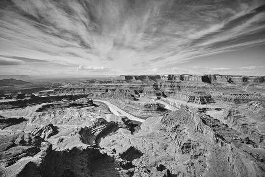 Colorado River and Canyonlands National Park seen from the Dead Horse Point State Park, Utah, USA.