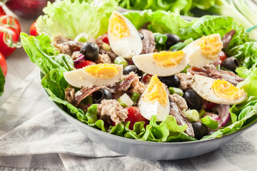 Nicoise Salad with tuna, anchovy, eggs and tomatoes