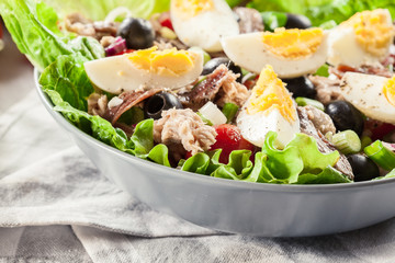 Nicoise Salad with tuna, anchovy, eggs and tomatoes