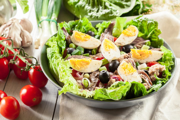 Nicoise Salad with tuna, anchovy, eggs and tomatoes