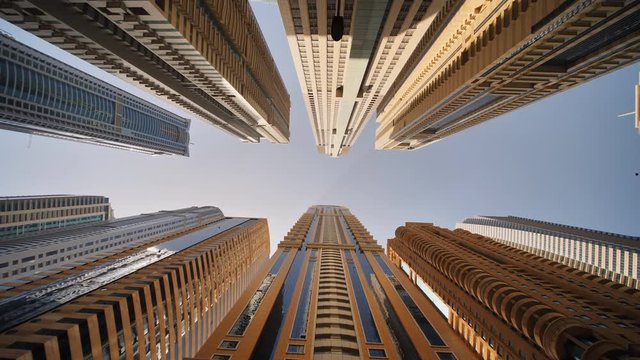 High-rise skyscrapers of Dubai. Shooting in motion.