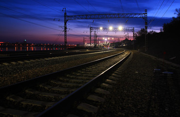 Fototapeta na wymiar twilight railway blind to nothing