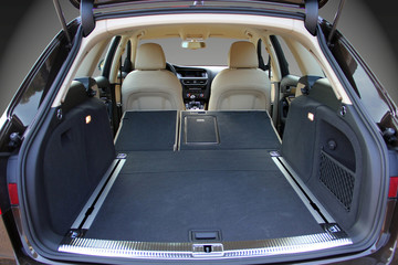 car trunk with rear seats folded of the station wagon