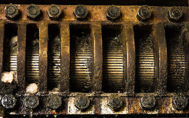 Ancient oil production machine for sunflower-oil, closeup