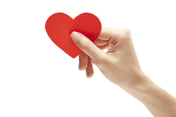 Fototapeta premium red paper heart in hand isolated on white