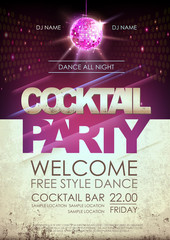 Fototapeta premium Disco ball background. Disco cocktail party poster on open space background