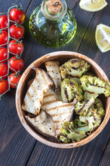 Grilled king oyster mushrooms with broccoli