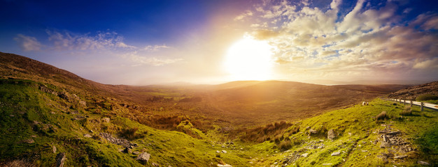 Plakat Panoramic hazy sunset in a county Kerry