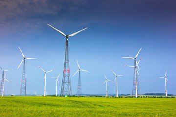 Fototapeta premium A wind turbine or wind turbine transforms the wind energy into electrical energy