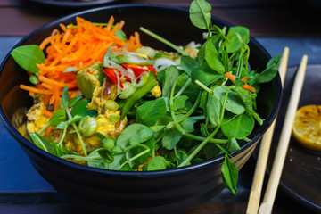 fresh shrimps, fried on skewers Thai style food.