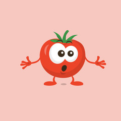 Illustration of cute amazed tomato mascot isolated on light background. Flat design style for your mascot branding.